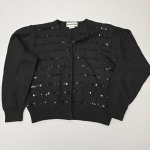Vintage JOAN LESLIE Black Sequin Embellished Cardigan Sweater Women's XL